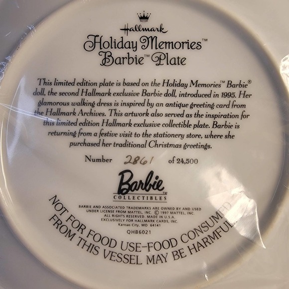 Vintage Collectible Holiday Memories BARBIE Plate 1997 Limited Edition COA - Picture 8 of 11